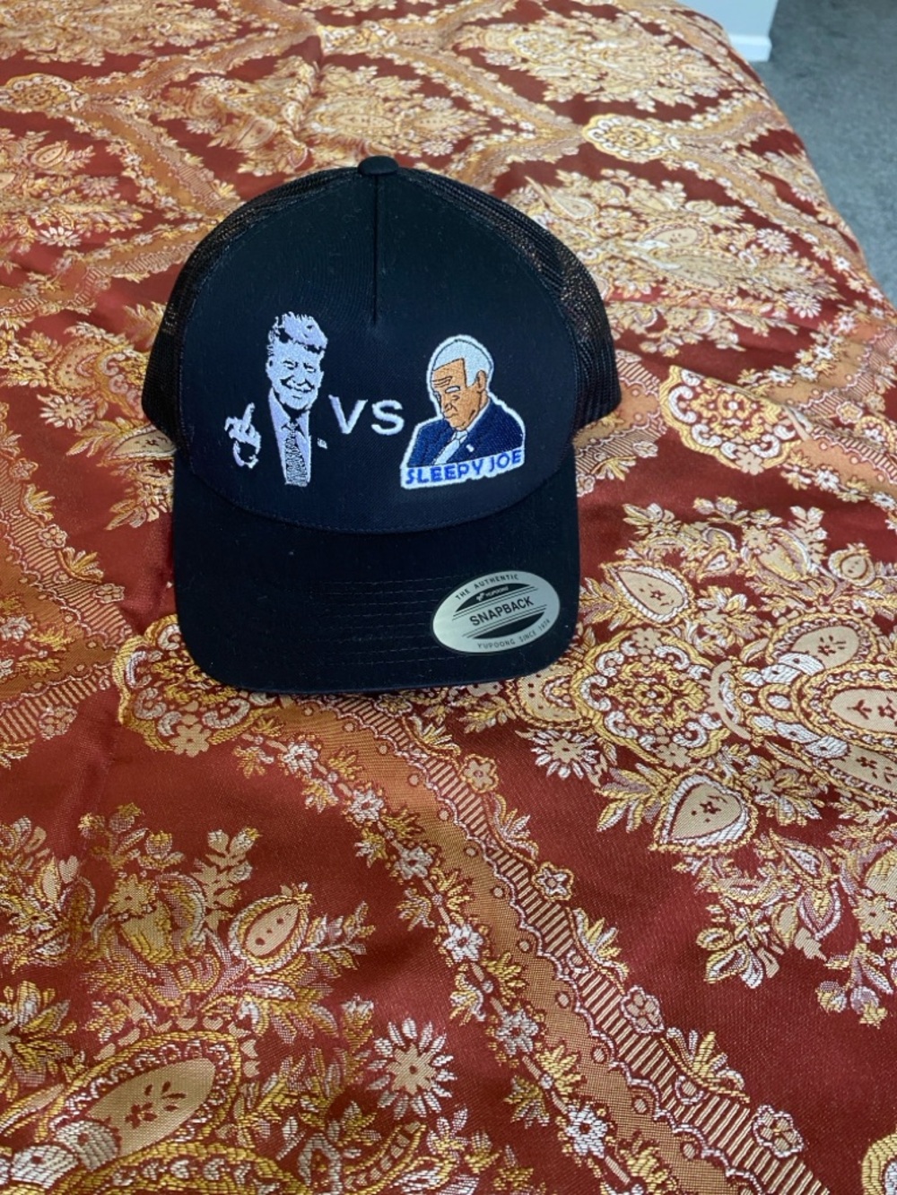 Black Snapback Trucker Hat with Political Patch